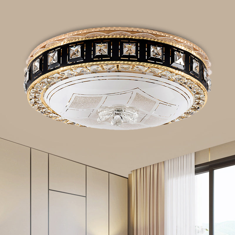 Modern Led Flush Crystal Ceiling Fixture In Black For Bedroom / C
