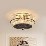 Modern Crystal Block Drum Flushmount Lamp With 4 Lights In Black