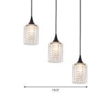 Minimalist Black Pendulum Lamp With 3-Light Clear Glass Cylinder And Linear/Round Canopy