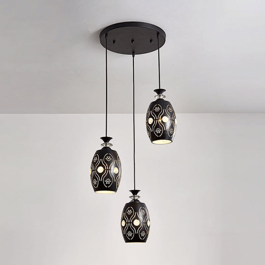 Black Modernist Pendant Light With Metallic Cluster Design - 3 Heads Globe Oval And Waterdrop Shape