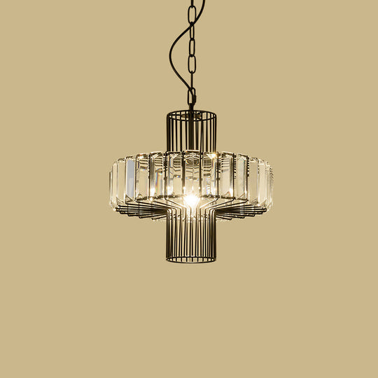 Modern Crystal Block Pendant Lamp - Geometric Black Ceiling Lighting 1 Head