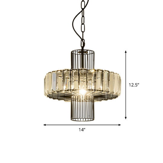 Modern Crystal Block Pendant Lamp - Geometric Black Ceiling Lighting 1 Head