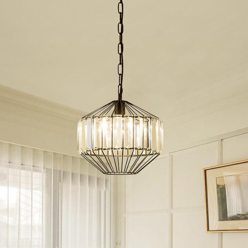 Modern Crystal Block Pendant Lamp - Geometric Black Ceiling Lighting 1 Head / A