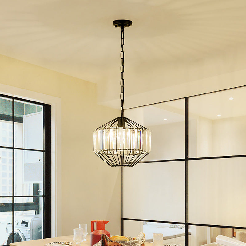 Modern Crystal Block Pendant Lamp - Geometric Black Ceiling Lighting 1 Head