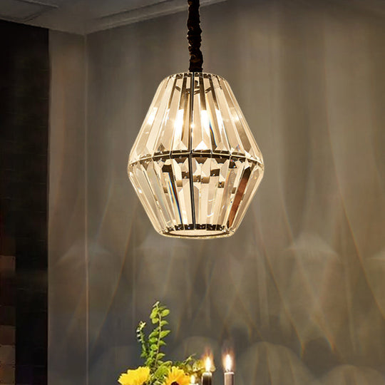 Minimalist Rhombus Crystal Pendant Light - 1-Light Black Ceiling Fixture Clear