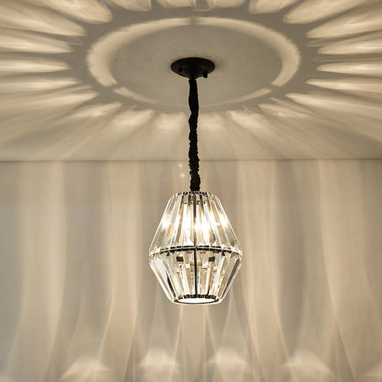Sleek Rhombus Crystal Pendulum Light - Minimalist 1-Light Black Ceiling Fixture