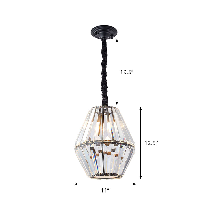 Sleek Rhombus Crystal Pendulum Light - Minimalist 1-Light Black Ceiling Fixture