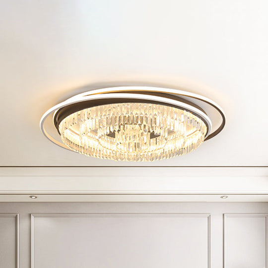 Modern Led Crystal Ceiling Lamp: Layered Circle Design Black & White Flush Mount