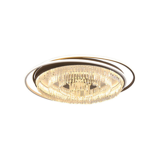 Modern Led Crystal Ceiling Lamp: Layered Circle Design Black & White Flush Mount