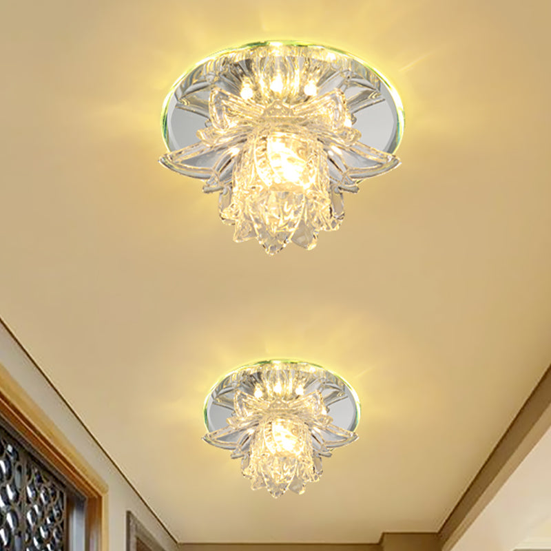 Small Led Crystal Flush Mount Modern Ceiling Lamp - Daffodils Blossom Design For Corridor