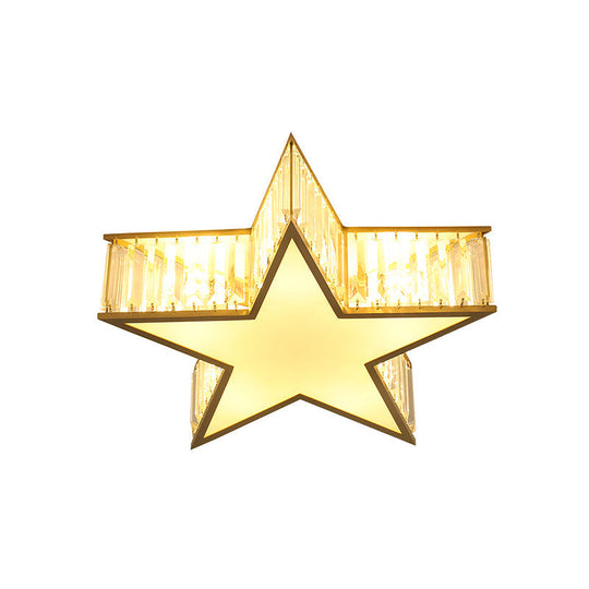 Simple Gold Flush Mount Ceiling Light Fixture With Star Crystal Shade - Ideal For Bedrooms 5 Lights