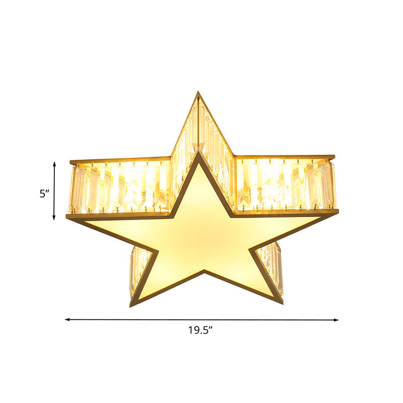 Simple Gold Flush Mount Ceiling Light Fixture With Star Crystal Shade - Ideal For Bedrooms 5 Lights