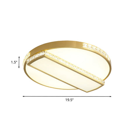 Gold Geometric Led Ceiling Light With Ultrathin Flushmount Design And Crystal Embellishments