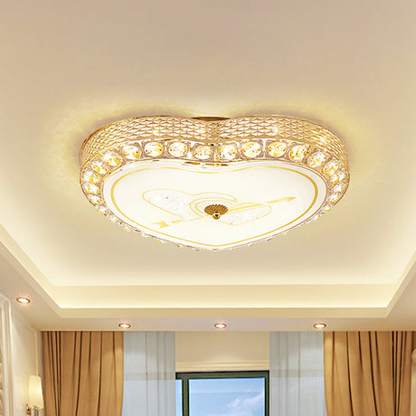 Modernist Rose Gold Heart Flush Light Ceiling Fixture With Crystal Bead Trim
