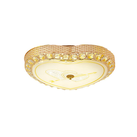 Modernist Rose Gold Heart Flush Light Ceiling Fixture With Crystal Bead Trim