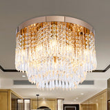Gold Crystal Fringe Flushmount Light With Contemporary Floral Design