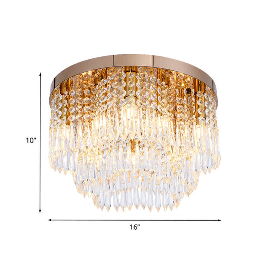 Gold Crystal Fringe Flushmount Light With Contemporary Floral Design
