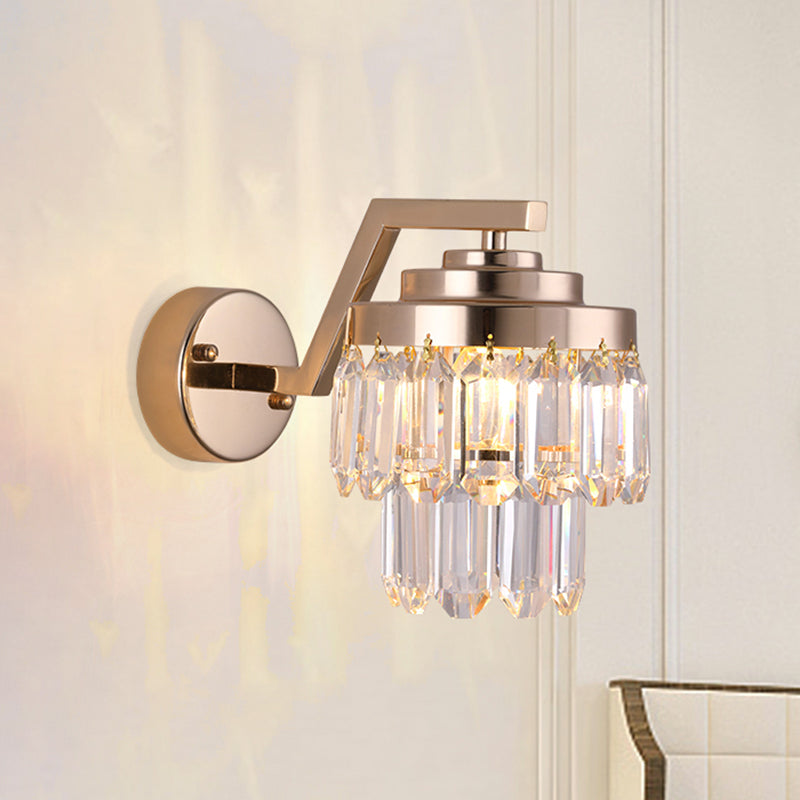 Modern Tri-Sided Crystal Rod Gold Wall Sconce With Single Bulb - Elegant Mount Lighting Fixture