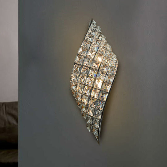 Clear Cut Crystal Sconce With Twisted Leaf Design And 4 Bulbs - Minimalistic Wall Mounted Lamp For