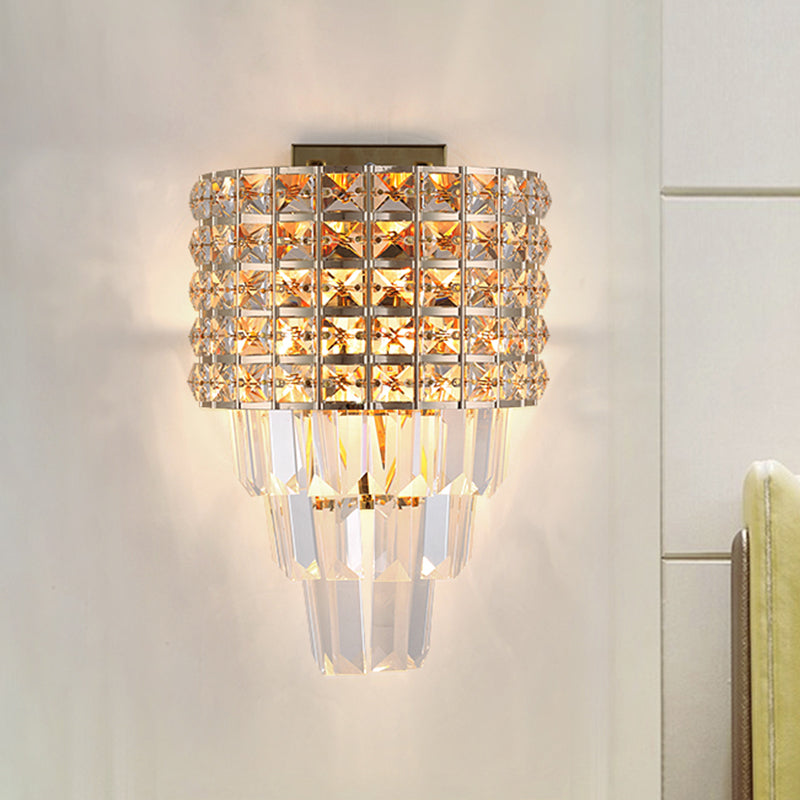 Modern Crystal Wall Lighting: 2-Light Gold Flush Mount For Living Room / B