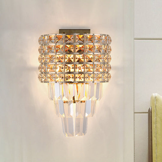 Modern Crystal Wall Lighting: 2-Light Gold Flush Mount For Living Room / B