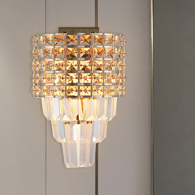 Modern Crystal Wall Lighting: 2-Light Gold Flush Mount For Living Room