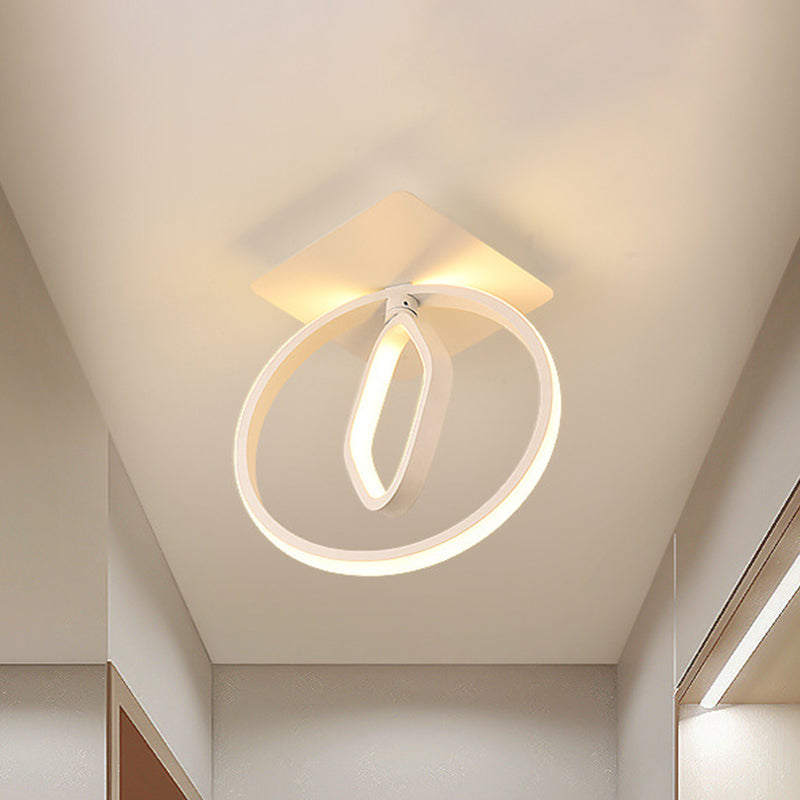 Modern Acrylic White/Black Led Ceiling Lighting For Bedroom - Ring And Rhombus Flush Mount In
