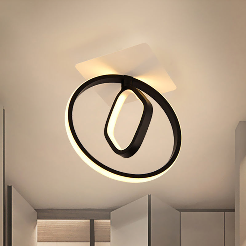 Modern Acrylic White/Black Led Ceiling Lighting For Bedroom - Ring And Rhombus Flush Mount In