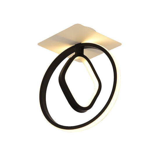 Modern Acrylic White/Black Led Ceiling Lighting For Bedroom - Ring And Rhombus Flush Mount In