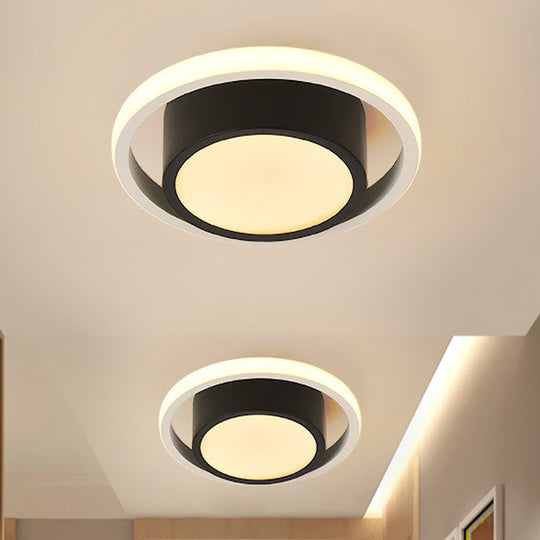 Modern Led Flush Mount Ceiling Light In Black And White With Warm Illumination For Living Room /