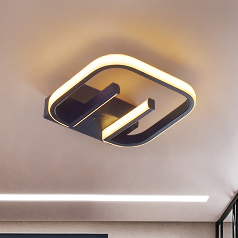 Geometric Led Ceiling Light In Nordic White/Black/Gold With Metallic Finish - Perfect For Hallways