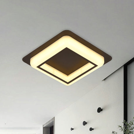Contemporary Acrylic Led Flush Light For Bedroom - Square Ceiling Mount In White/Black/Grey Black