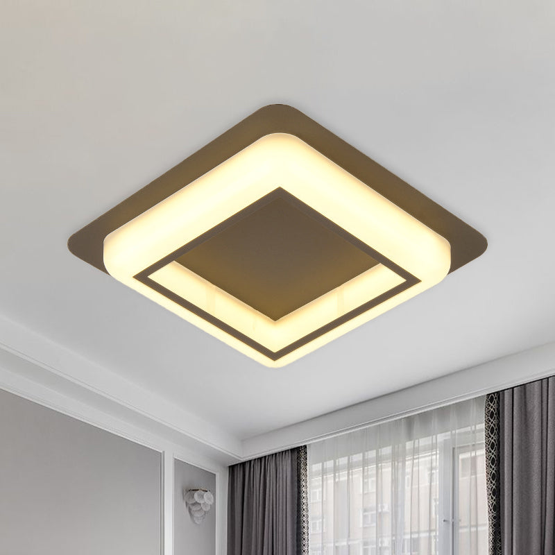 Contemporary Acrylic Led Flush Light For Bedroom - Square Ceiling Mount In White/Black/Grey Grey