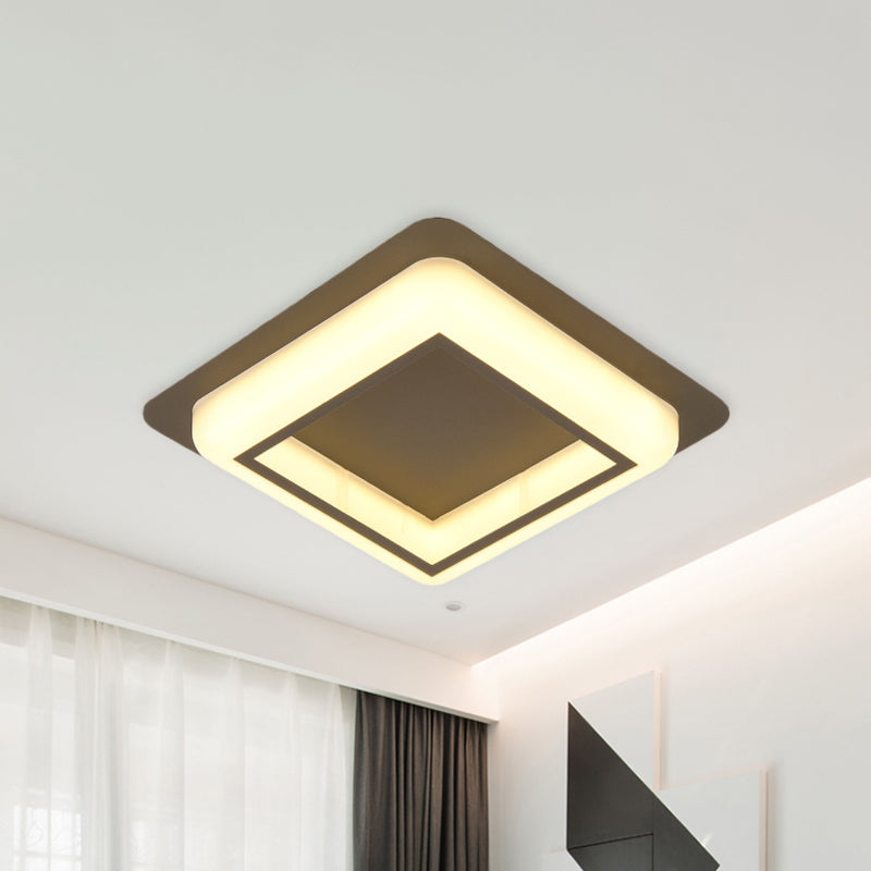 Contemporary Acrylic Led Flush Light For Bedroom - Square Ceiling Mount In White/Black/Grey