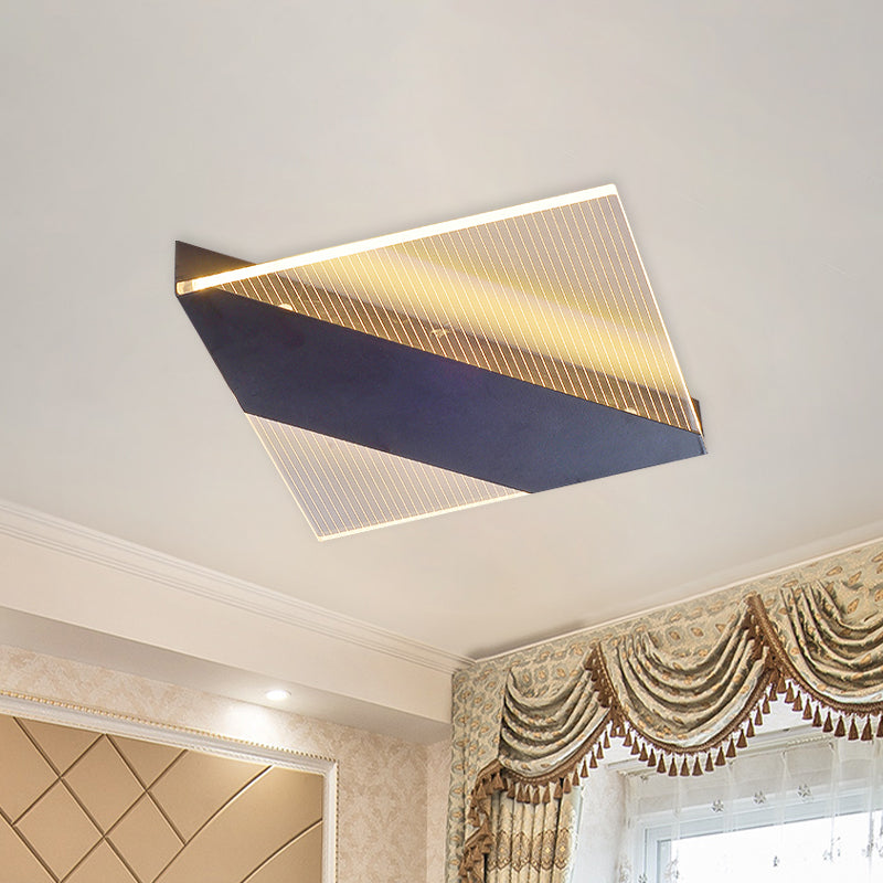Modern Geometric Led Ceiling Lamp - Black/White/Gold Flush Mount For Bedroom White/Warm Light