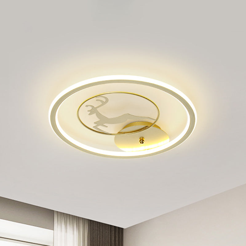 Contemporary Led Metal Ceiling Mount Fixture With Gold Round Flush Light And Elk Pattern Sizes: