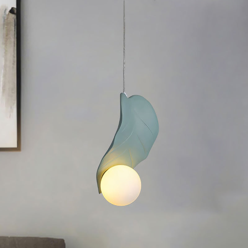 Leaf-Shaped Pendulum Light Macaroon Resin White/Green Led Suspension Lamp In Soft White/Warm Glow
