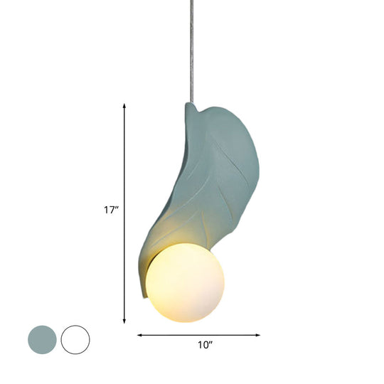 Leaf-Shaped Pendulum Light Macaroon Resin White/Green Led Suspension Lamp In Soft White/Warm Glow