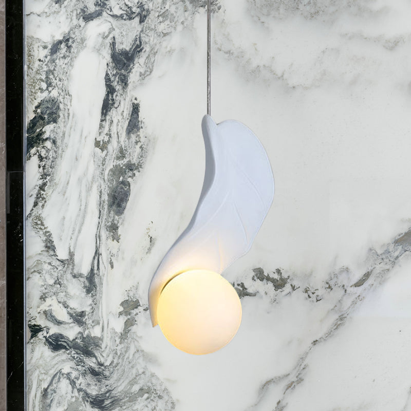 Leaf-Shaped Pendulum Light Macaroon Resin White/Green Led Suspension Lamp In Soft White/Warm Glow