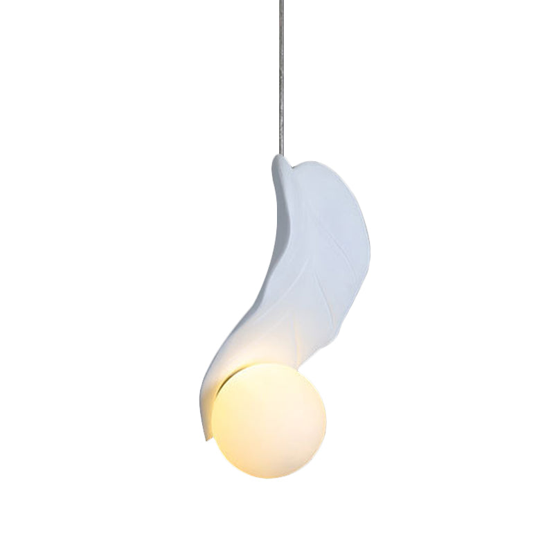 Resin Leaf Shape Macaroon Pendulum Led Suspension Lamp - White/Green Glow Ideal For Bedside Lighting