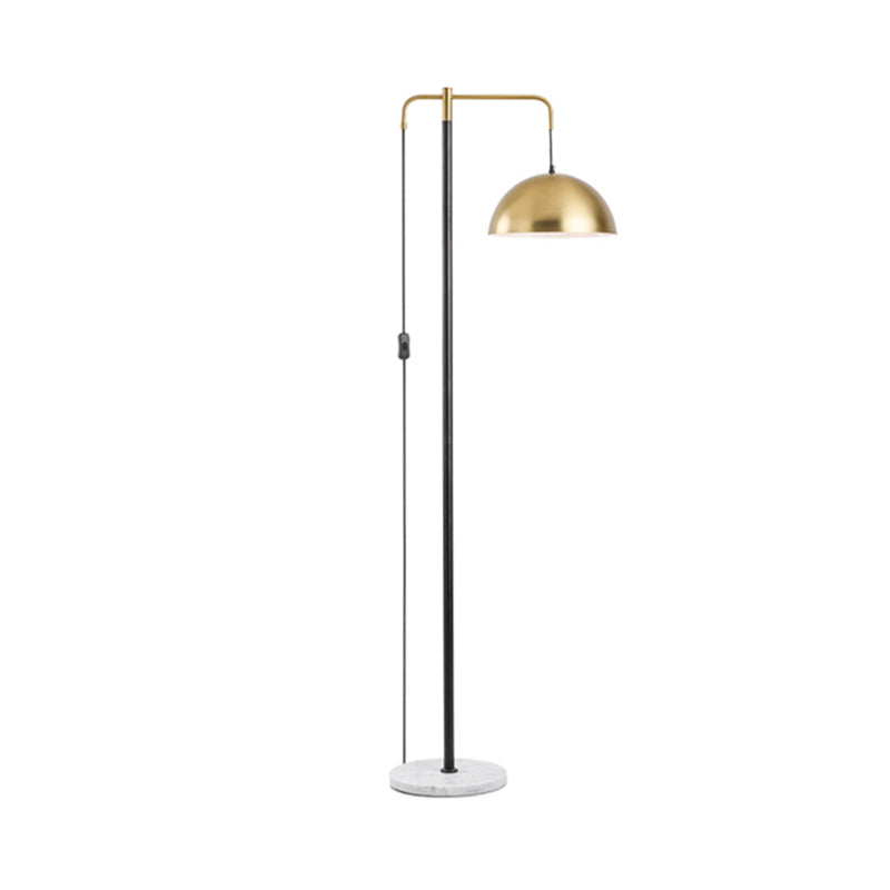Modern Gold Finish Floor Lamp With Reading Light & Domed Metal Shade