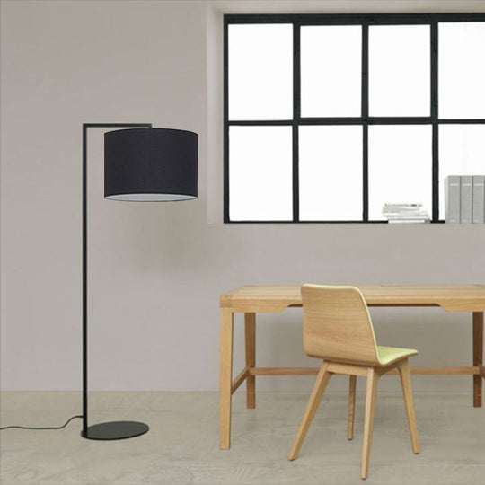 Modern Right Angle Floor Lamp - Simple Metal 1-Head White/Black Fabric Ideal For Living Room Reading