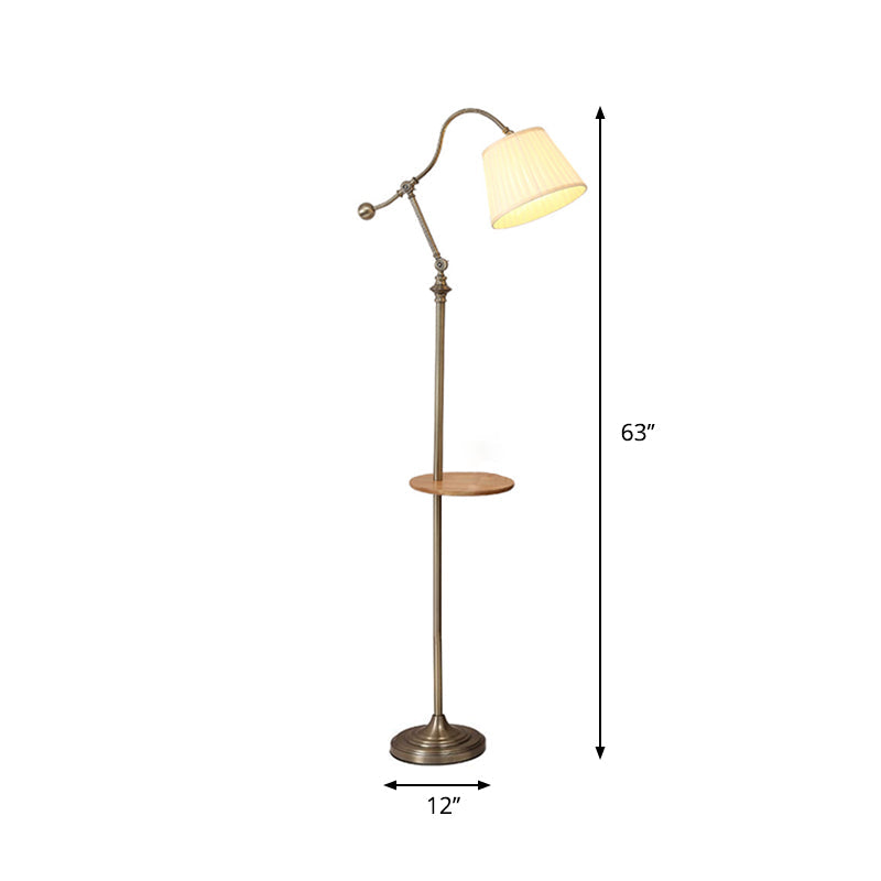 Modern Bronze Swing Arm Floor Lamp With Metallic Barrel Shade