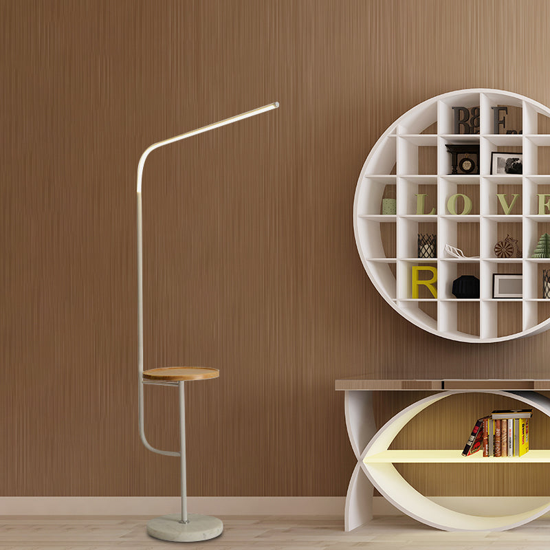 Nordic Acrylic Led Tubular Floor Light With Shelf - Bedroom Stand Up Lamp In Black/White