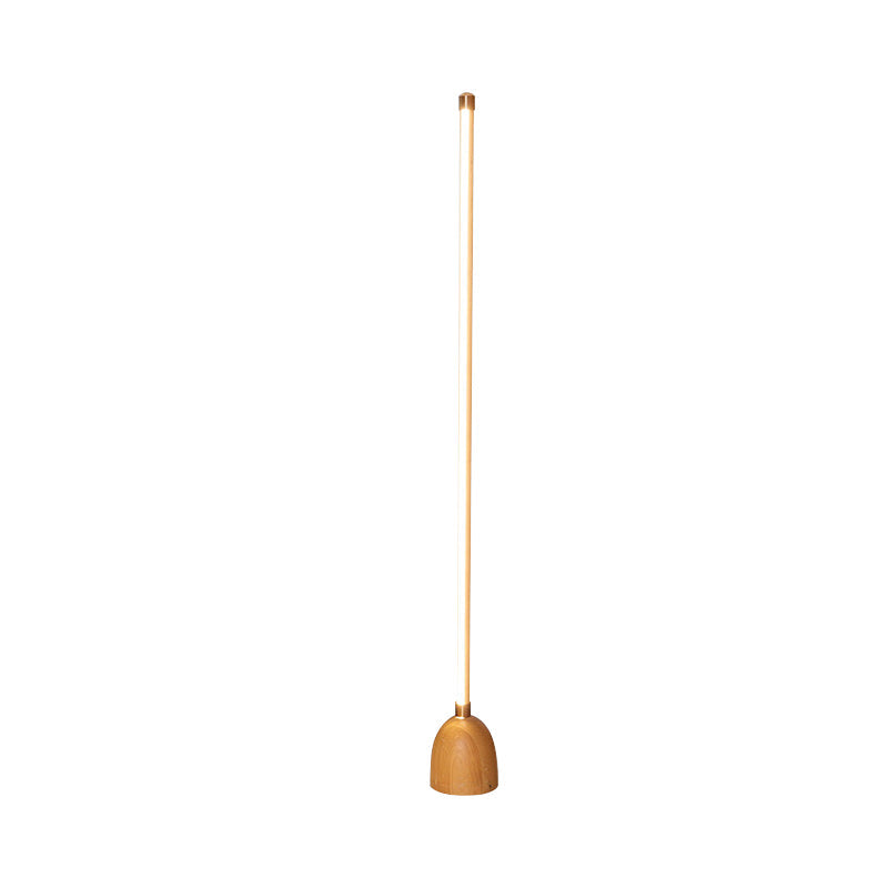 Nordic Led Floor Lamp In Beige For Living Room - Tubular Wood Stand