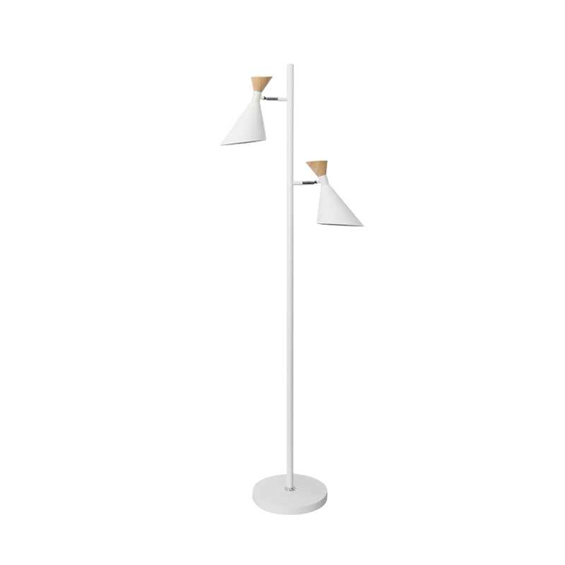 Nordic Flaring Floor Reading Light - Metallic 2/3 Heads Study Room Lamp In White