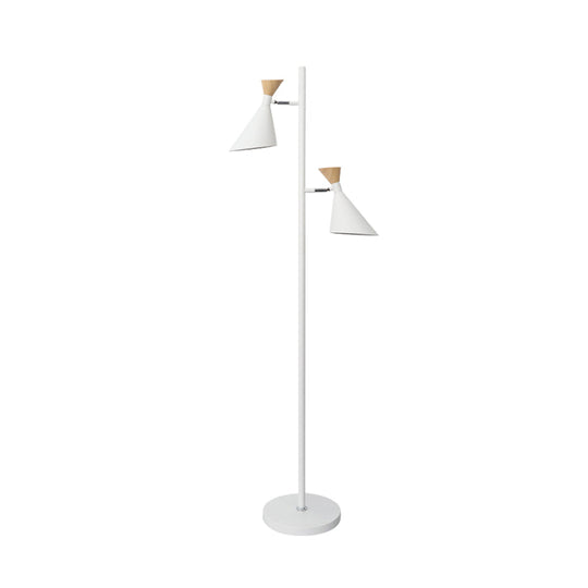 Nordic Flaring Floor Reading Light - Metallic 2/3 Heads Study Room Lamp In White