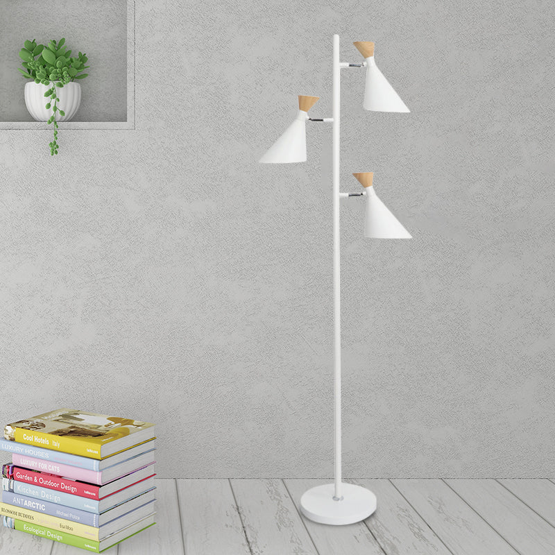 Nordic Flaring Floor Reading Light - Metallic 2/3 Heads Study Room Lamp In White
