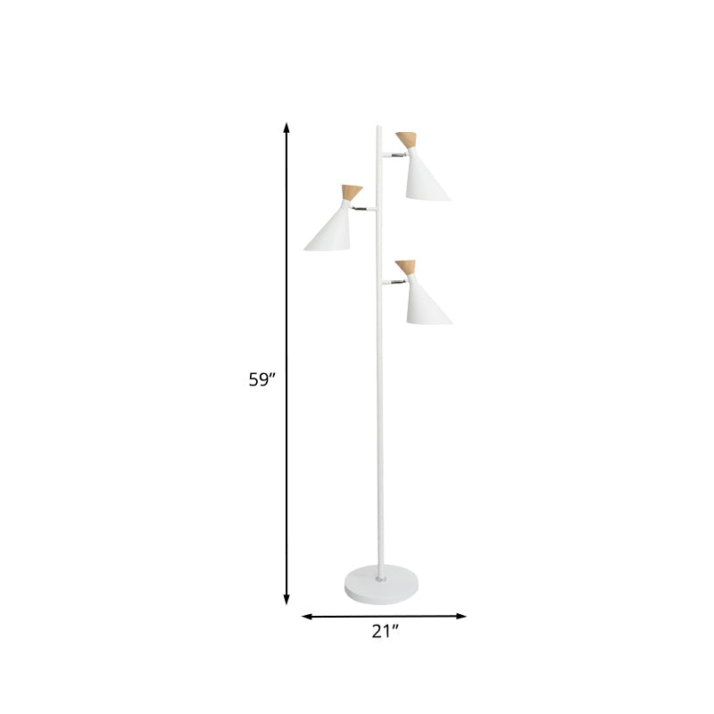 Nordic Flaring Floor Reading Light - Metallic 2/3 Heads Study Room Lamp In White