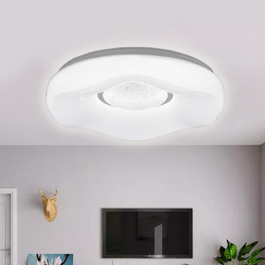 Modernist Led Flush Light With Acrylic White Flower Shade In White/Warm Available 15’/19’ Widths